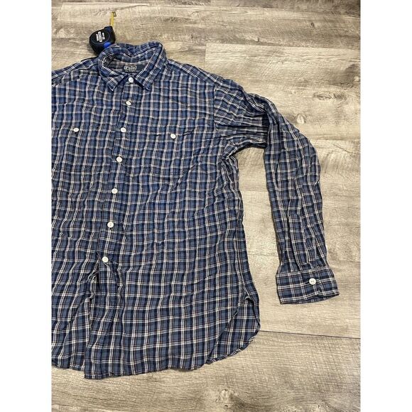 Polo Ralph Lauren Linen Button Up Shirt Men's XL Blue Plaid Breathable‎ Preppy - Picture 4 of 10
